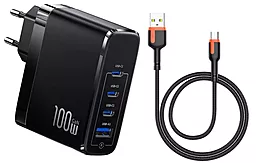 Мережевий зарядний пристрій Powermax Eclipse 100w GaN PD 3xUSB-C/USB-A ports charger + micro USB cable black - фото Мережевий зарядний пристрій Powermax Eclipse 100w GaN PD 3xUSB-C/USB-A ports charger + micro USB cable black