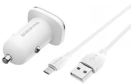 Автомобильное зарядное устройство с быстрой зарядкой Borofone BZ12A Lasting Power 18w QC3.0 car charger + micro USB cable white - фото Автомобильное зарядное устройство с быстрой зарядкой Borofone BZ12A Lasting Power 18w QC3.0 car charger + micro USB cable white