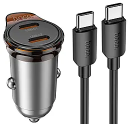 Автомобильное зарядное устройство Hoco NZ16B 45w PD 2xUSB-C ports charger + USB-C to USB-C cable gray - фото Автомобильное зарядное устройство Hoco NZ16B 45w PD 2xUSB-C ports charger + USB-C to USB-C cable gray