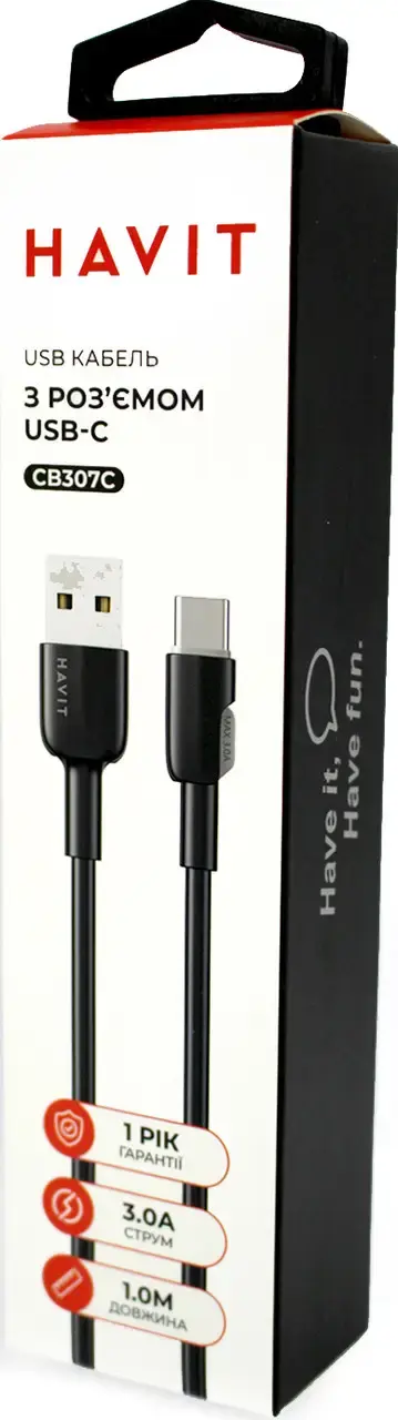 Кабель Havit CB307C USB-A - Type-C 15w 3a 1м cable Black - фото 5