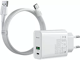 Мережевий зарядний пристрій з швидкою зарядкою Baseus Speed PPS 5A 30W + USB Type-C Cable White (TZCCFS-H02)