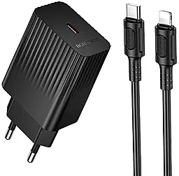 Сетевое зарядное устройство Borofone BAS75A 30w PD USB-C port charger + USB-C to Lightning cable black - фото Сетевое зарядное устройство Borofone BAS75A 30w PD USB-C port charger + USB-C to Lightning cable black