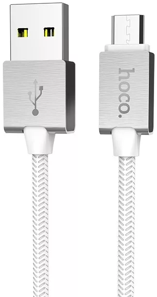 Кабель Hoco U49 Refined Steel USB-A - micro USB 12w 2.4a 1.2м cable White - фото 1