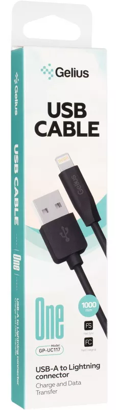 Кабель Gelius Gelius One GP-UC117 USB-A - Lightning 12w 2.4a 1м cable Black - фото 2