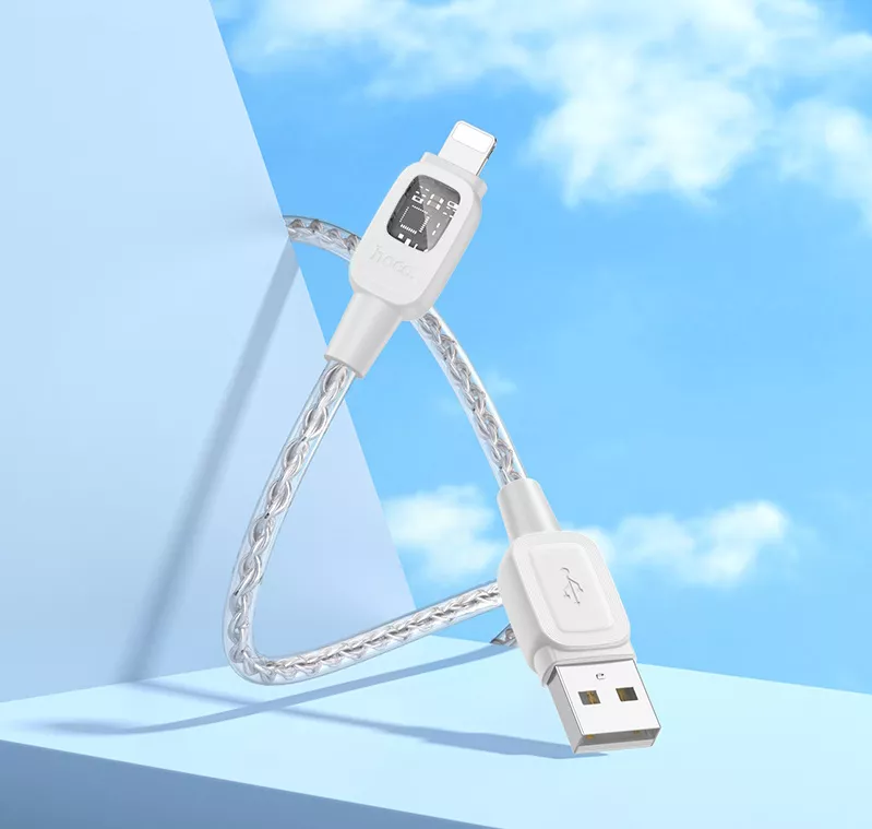 Кабель Hoco U124 Stone silicone intelligent power-off USB-A - Lightning 12w 2.4a 1.2м cable silver - фото 4