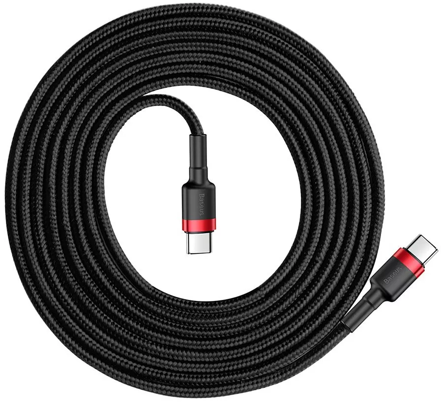 Кабель Baseus Cafule USB Type-C - Type-C 60w 3a 2м PD cable Black/Red (CATKLF-H91) - фото 2