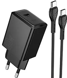 Мережевий зарядний пристрій Hoco N68 Nuevo 20w PD USB-C fast charger + USB-C to UBS-C cable black - фото Мережевий зарядний пристрій Hoco N68 Nuevo 20w PD USB-C fast charger + USB-C to UBS-C cable black