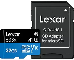 Карта пам'яті Lexar microSDHC 32GB 633x Class 10 UHS-I U1 V10 A1 + SD-адаптер (LSDMI32GBB633A)