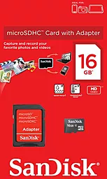 Карта памяти SanDisk microSDHC 16GB Class 4 + SD-адаптер (SDSDQM-016G-B35A)