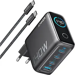 Сетевое зарядное устройство Anker Laptop 140w GaN PD 3xUSB-C/USB-A ports charger + USB-C to USB-C cable black (B2697GZ1) - фото Сетевое зарядное устройство Anker Laptop 140w GaN PD 3xUSB-C/USB-A ports charger + USB-C to USB-C cable black (B2697GZ1)