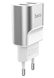 Сетевое зарядное устройство Hoco C47A 2.1a 2xUSB-A ports charger silver - фото Сетевое зарядное устройство Hoco C47A 2.1a 2xUSB-A ports charger silver