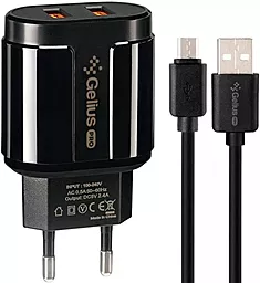 Мережевий зарядний пристрій Gelius Pro Avangard 2xUSB-A ports + micro USB cable black (GP-HC06)