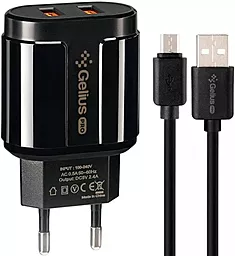 Сетевое зарядное устройство Gelius GP-HC06 Pro Avangard 2.4a 2xUSB-A port charger + micro USB cable black - фото Сетевое зарядное устройство Gelius GP-HC06 Pro Avangard 2.4a 2xUSB-A port charger + micro USB cable black