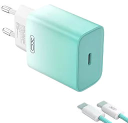 Сетевое зарядное устройство XO CE18 30w PD USB-C fasr charger + USB-C to USB-C cable blue - фото Сетевое зарядное устройство XO CE18 30w PD USB-C fasr charger + USB-C to USB-C cable blue