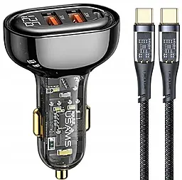Автомобільний зарядний пристрій Usams B Ice Series 80w PD/QC4.0 2xUSB-A/USB-C ports car charger + USB-C to USB-C cable black - фото Автомобільний зарядний пристрій Usams B Ice Series 80w PD/QC4.0 2xUSB-A/USB-C ports car charger + USB-C to USB-C cable black