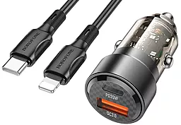 Автомобильное зарядное устройство Borofone BZ20 Smart 38w PD USB-C/USB-A ports car charger + USB-C to Lightning cable black