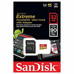 Карта памяти SanDisk microSDHC 32GB Extreme Class 10 UHS-I U3 V30 + SD-адаптер (SDSQXVF-032G-GN6MA) - миниатюра 3