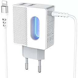 Сетевое зарядное устройство Hoco C75 2.4a 2xUSB-A ports charger + Lightning cable white