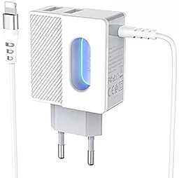 Сетевое зарядное устройство Hoco C75 2.4a 2xUSB-A ports charger + Lightning cable white - фото Сетевое зарядное устройство Hoco C75 2.4a 2xUSB-A ports charger + Lightning cable white