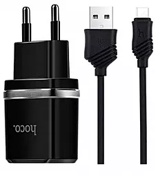 Мережевий зарядний пристрій Hoco C12 2.4a 2xUSB-A ports charger + micro USB cable black