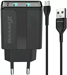 Мережевий зарядний пристрій Grand-X 2.4a 2xUSB-A ports home charger + micro USB cable black (CH-15UMB) - фото Мережевий зарядний пристрій Grand-X 2.4a 2xUSB-A ports home charger + micro USB cable black (CH-15UMB)