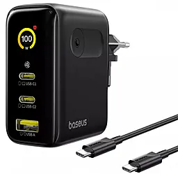 Сетевое зарядное устройство Baseus PicoGo AE21 100w GaN PD/QC 2xUSB-C/USB-A fast charger + USB-C to USB-C cable black (E0121B00) - фото Сетевое зарядное устройство Baseus PicoGo AE21 100w GaN PD/QC 2xUSB-C/USB-A fast charger + USB-C to USB-C cable black (E0121B00)