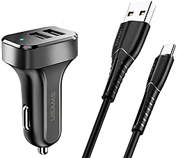 Автомобильное зарядное устройство Usams C13 2.1a 2xUSB-A ports car charger + U35 USB-C cable black (NTU35TC13TZ) - фото Автомобильное зарядное устройство Usams C13 2.1a 2xUSB-A ports car charger + U35 USB-C cable black (NTU35TC13TZ)