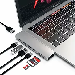 Мультипортовый USB Type-C хаб Satechi Aluminum Pro Hub USB-C Silver (ST-CMBPS) - миниатюра 3