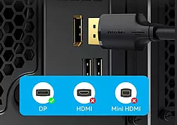 Відеокабель Vention DisplayPort v1.2 4K 60hz 1m black (HAKBF) - мініатюра 7