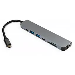 Мультипортовий Type-C хаб Vinga USB-C -> HDMI + 2xUSB 3.0+ SD + TF+ 2xPD (VCPHTC7AL) - мініатюра 2