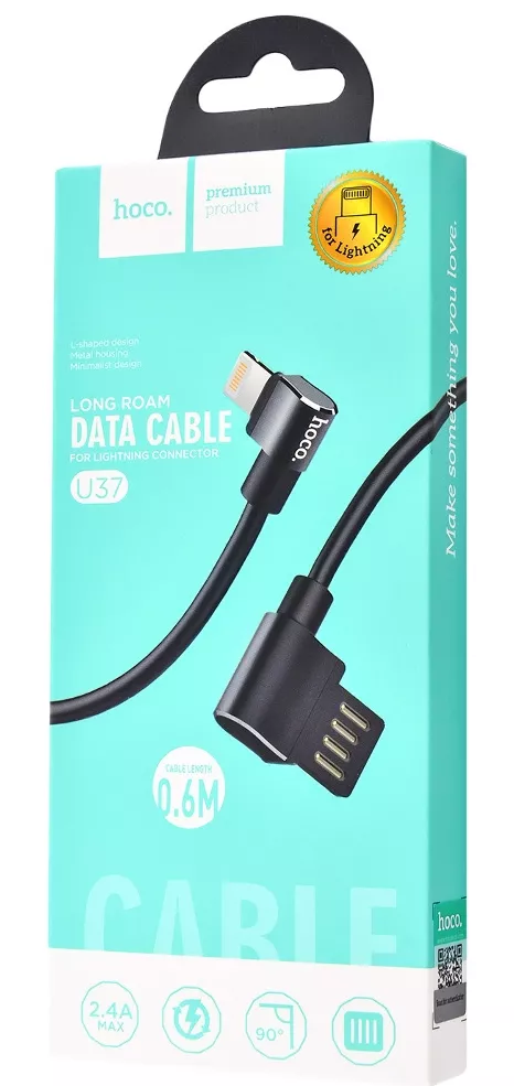 Кабель Hoco U37 Long Roam Charging USB-A - Lightning 12w 2.4a 0.6м cable Black - фото 3