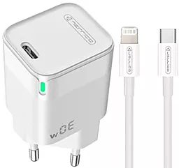 Сетевое зарядное устройство Jellico C43 30w PD USB-C fast charger + USB-C to Lightning cable white - фото Сетевое зарядное устройство Jellico C43 30w PD USB-C fast charger + USB-C to Lightning cable white