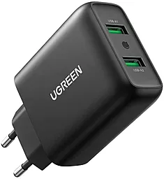 Сетевое зарядное устройство Ugreen CD161 36w QC3.0 2xUSB-A ports charger black (10216)
