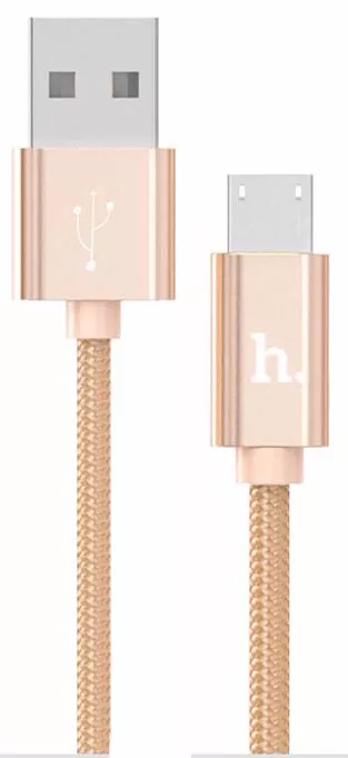 Кабель Hoco X2 Rapid Braided USB-A - micro USB 12w 2.4a 1м cable Gold - фото 1