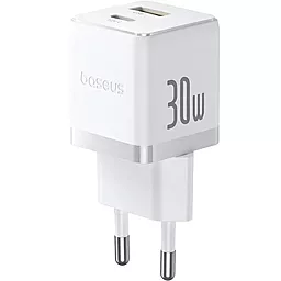 Сетевое зарядное устройство Baseus Palm 30w PD USB-C/USB-A ports fast charger white - фото Сетевое зарядное устройство Baseus Palm 30w PD USB-C/USB-A ports fast charger white