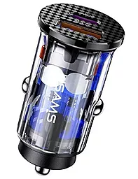 Автомобильное зарядное устройство с быстрой зарядкой Usams C25 42.5w PD USB-C/USB-A ports car charger transparent black (US-CC127) - фото Автомобильное зарядное устройство с быстрой зарядкой Usams C25 42.5w PD USB-C/USB-A ports car charger transparent black (US-CC127)