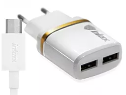 Мережевий зарядний пристрій Inkax 2 USB 2.1A + Type-C White (CD-11)