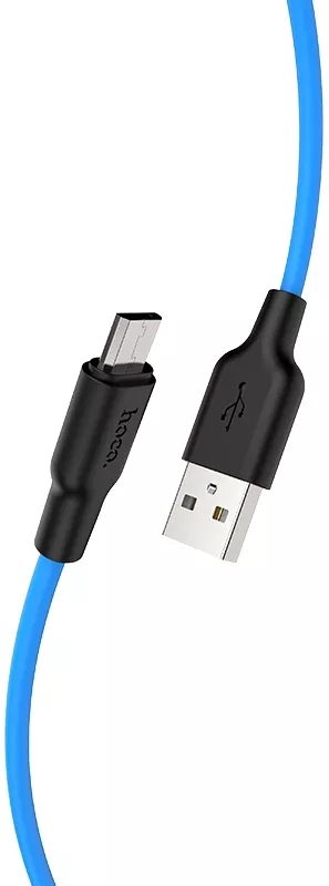 Кабель Hoco X21 Plus Silicone USB-A - micro USB 12w 2.4a 1м cable Black/Blue - фото 3