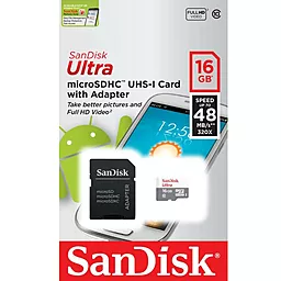 Карта памяти SanDisk microSDHC 16GB Ultra Class 10 UHS-I + SD-адаптер (SDSQUNS-016G-GN3MA) - миниатюра 4