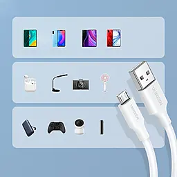 Кабель UGreen US289 Nickel Plating USB-A - micro USB 10w 0.5м cable White (60140) - миниатюра 8