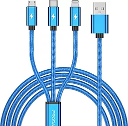 Кабель USB Proda PD-B65th 10W 2A 3-in-1 1.2M USB Type-C - Lightning - micro USB Cable Blue