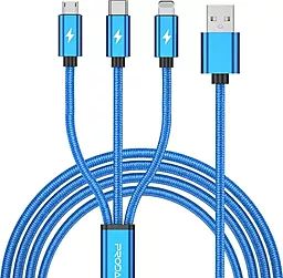 Універсальний кабель Proda PD-B65th 3-in-1 USB-A to Type-C/Lightning/micro USB 10w 1.2м сable Blue - фото Універсальний кабель Proda PD-B65th 3-in-1 USB-A to Type-C/Lightning/micro USB 10w 1.2м сable Blue