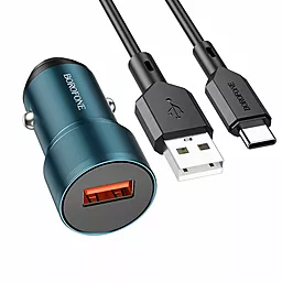 Автомобильное зарядное устройство Borofone BZ19A Wisdom 18w QC3.0 car charger + USB-C cable sapphire blue - фото Автомобильное зарядное устройство Borofone BZ19A Wisdom 18w QC3.0 car charger + USB-C cable sapphire blue