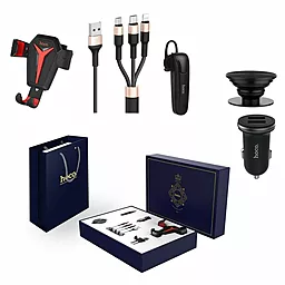 Автомобильное зарядное устройство Hoco Royal Set (holder, charger, cable, bluetooth headset) black