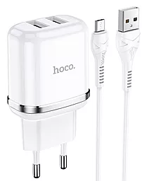 Сетевое зарядное устройство Hoco N4 Aspiring 2USB 12W + Micro USB Cable White