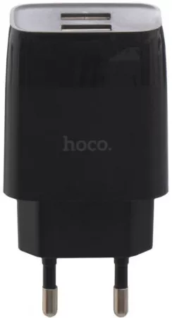 Сетевое зарядное устройство Hoco C73A 2.4a 2xUSB-A ports charger + micro USB cable black - фото 1