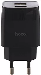 Сетевое зарядное устройство Hoco C73A 2.4a 2xUSB-A ports charger + micro USB cable black - фото Сетевое зарядное устройство Hoco C73A 2.4a 2xUSB-A ports charger + micro USB cable black