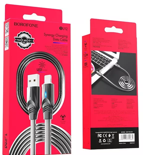 Кабель Borofone BU12 Synergy USB-A - Lightning 12w 2.4a 1.2м cable Black - фото 6