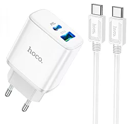 Сетевое зарядное устройство Hoco C105A 20w PD USB-C/USB-A ports fast charger + USB-C to USB-C cable white