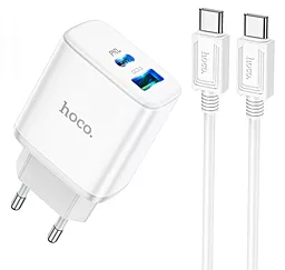 Сетевое зарядное устройство Hoco C105A 20w PD USB-C/USB-A ports fast charger + USB-C to USB-C cable white - фото Сетевое зарядное устройство Hoco C105A 20w PD USB-C/USB-A ports fast charger + USB-C to USB-C cable white